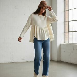 NEW We The Free Free People Oh My Babydoll Thermal Top Ivory Small Oversized